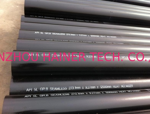 OD 273.1 ملم X W.T 12.7 ملم X L 12000 ملم API 5L Gr.B أنابيب الفولاذ الكربوني بدون طبقات ،طلاء أسود مطبقة ، نهاية بسيطة
